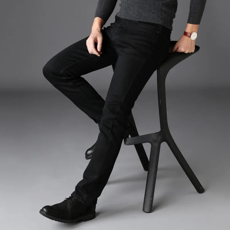 Men's Slim-fit Denim Pants Stretch Black Jeans Classic Style Business Fashion Pure Male Brand Casual Trousers