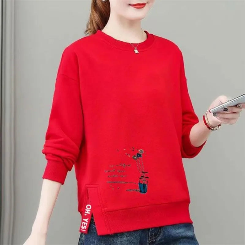 Women's Clothing Pullover Lantern Long Sleeve Autumn Winter Round Neck Geometric Printing Casual Hoodies Office Lady Tops