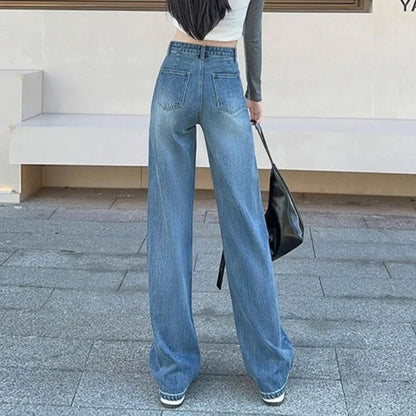 Denim Jeans Women Casual Fashion Design Pants Loose Straight Brand Pink Blue Black Four Season Dropship