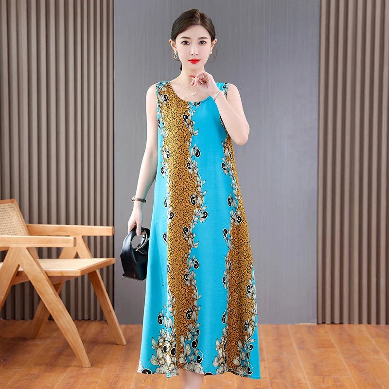 New Hot Fashion Summer Dresses For Women Print Vintage O-neck Dress Sundress Fashion A-line Dress Women Clothing