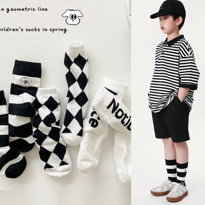 Boys Girls Spring Newest Socks Kids Girls Black White Striped Cotton Socks For Child Little Baby Infant Socks