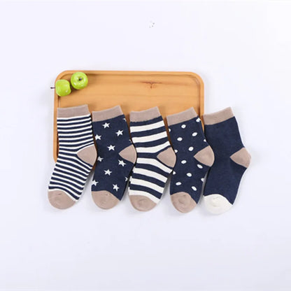 5 Pair/Lot Kids Cute Soft Cartoon Cotton Socks Boy Girl Baby Warm Stripe Dots Fashion Sport Socks Autumn Winter Children Gift