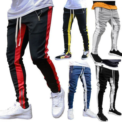 2024 New Sports Casual Pants Low Feet Zip Pocket Cotton Summer Pants Casual Men's Sports Pants Running Pants Splice Stripe Gym