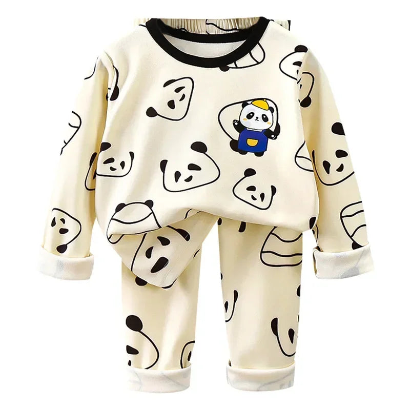 New Kids Boys Girls Pajamas Cute Cartoon Panda Long Sleeve T-Shirt Tops + Pants Baby Spring Autumn Sleepwear Clothing Sets