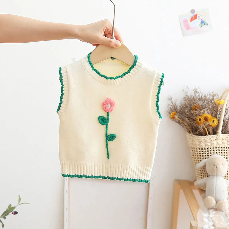 Baby Girls Vest Kids Thicken Waistcoats Toddler Infant Warm Flower Outerwear Children's Sleeveless Jacket Clothes Korean Style