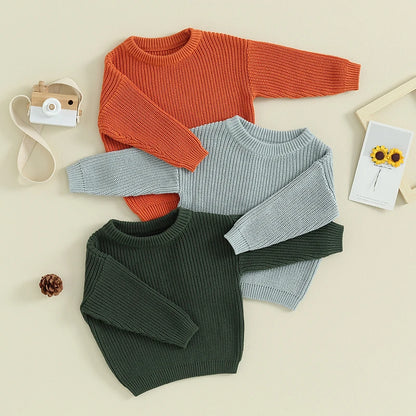 0-5Years Toddler Baby Spring Autumn Sweater Solid Color Knit Long Sleeve Round Neck Knitwear Pullover Girls Boys Casual Tops