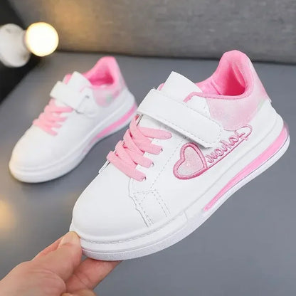 Children's Sneakers 2024 New Girls Love Embroidery Casual Shoes Fashion Leather Kids School Running Sports Shoes Soft Hook Loop