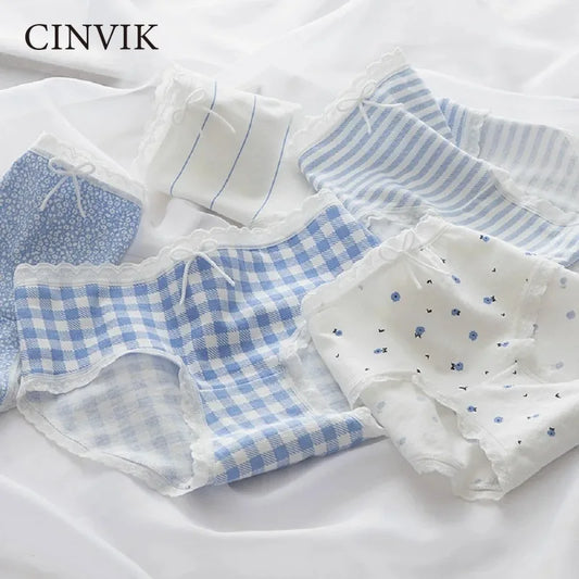 Cinvik Cotton Women's Underwear Sexy Lace Panties For Woman Girl Bow Comfort Briefs Mid Waist Seamless Panties Female Lingerie