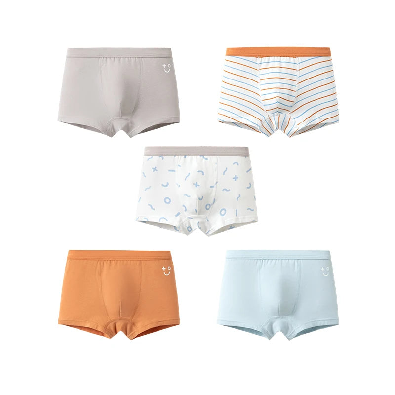 Balabala Underwear Boys Girls  2024 Summer New Cotton Boxer Shorts Small Medium and Large Sizes Non-Pinching Design Five-Pack