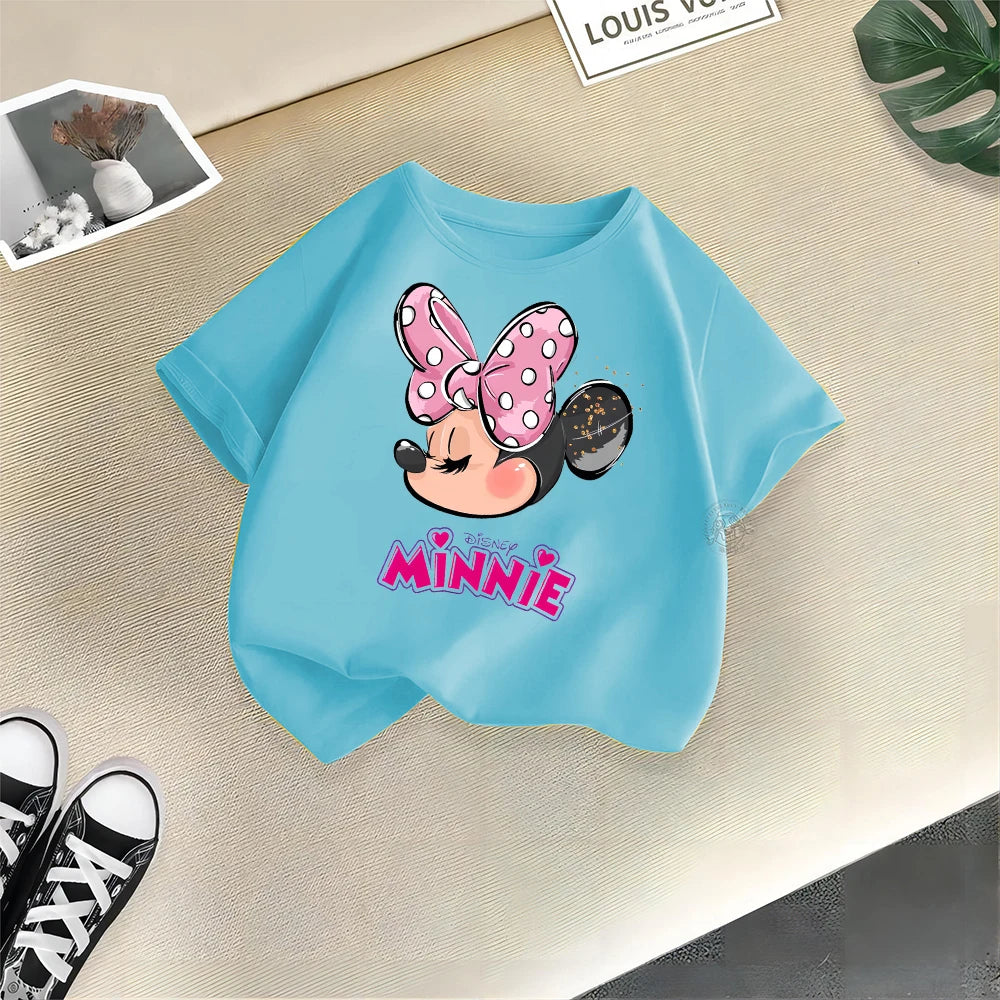 Disney Mickey Minnie Cartoon Printed Boys Girls Street Cotton T-shirt Baby Comfort Crewneck short sleeve top T-shirt top