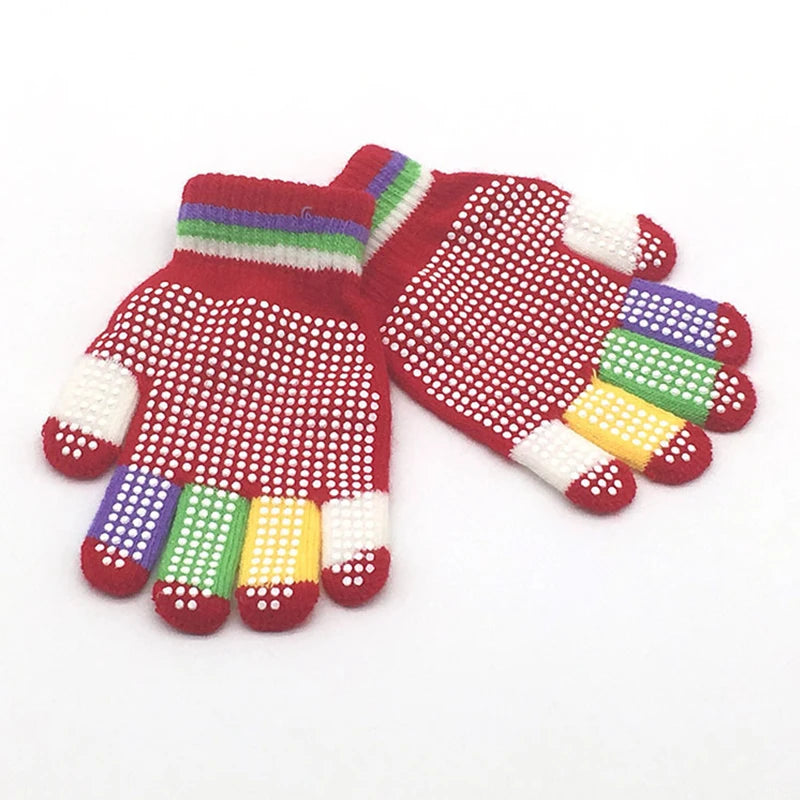 6 Colors Winter Keep Warm Knitted Kids Gloves Children Girl Boys Soft Non-slip Full Finger Mittens Wrist Gloves Wholesale