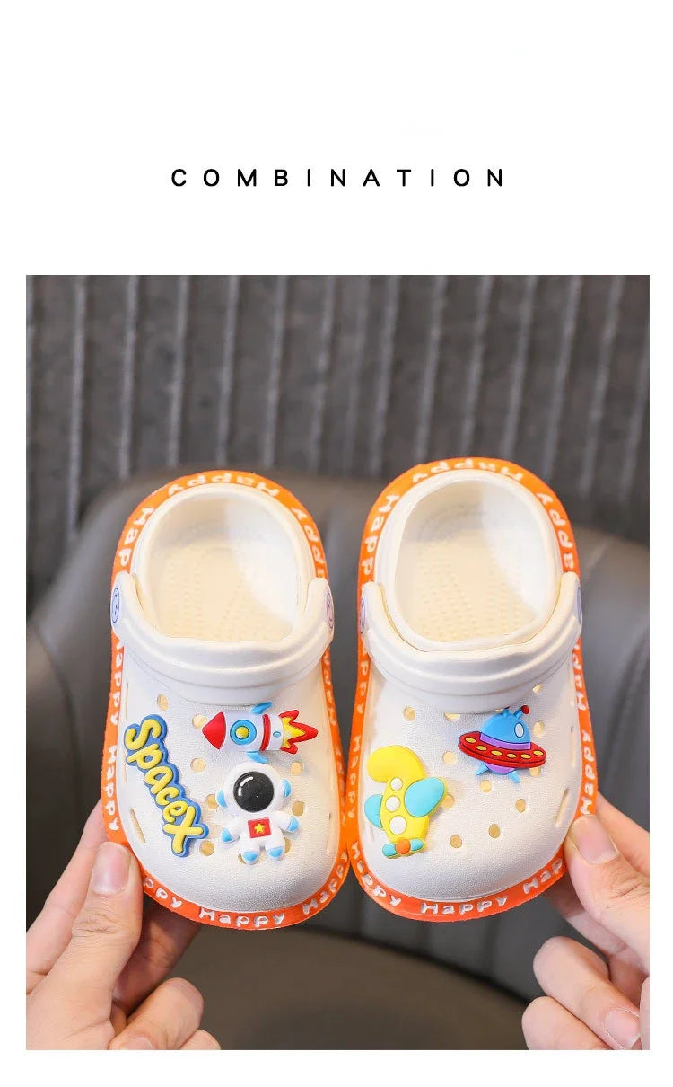 Kids Sandals Hole Children's Shoes Slippers Soft Anti-Skid Cartoon DIY Design Hole Baby Shoes Sandy Beach For Boys Girls