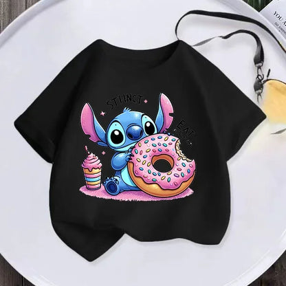 Disney Kids kawaii Clothing T-shirt Teen Playful Stitch Print Comfy crew neck Top Boys Girls Casual short sleeve