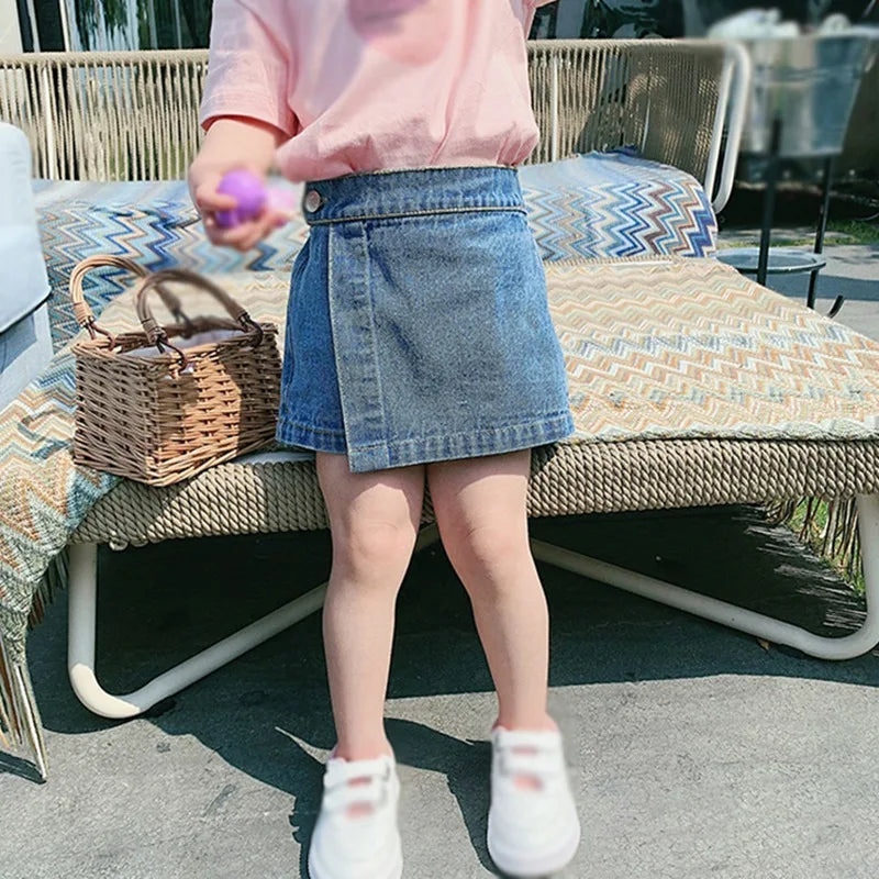 Girls Denim Shorts Summer Elastic Waist Casual Fashion Short Skirt