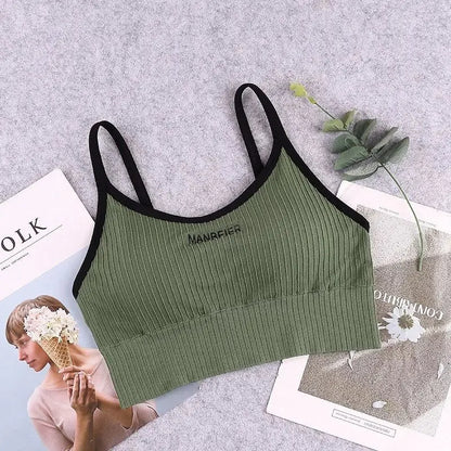 Women's Letter Beautiful Back Wrap Chest Wipe Gathered Sports Anti-Slip Suspender Underwear Sexy Crop Top Cotton Traceless Vest