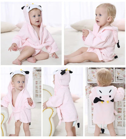 0-2Y Cotton Kids Robes Newborn Bath Towel Hood Cartoon Fashion Sleepwear Girls Boys Bathrobe For Children Baby Receiving Blanket