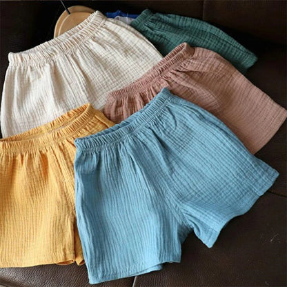 Cotton Linen Kids Girls Shorts Solid color Summer Boys Five-point Pants for Children's Baby Clothing