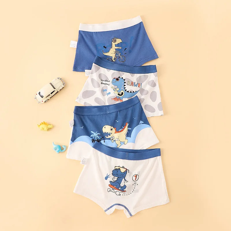 4PCS Kids Cotton Antibacterial Panties for Boys Thin Breathable Briefs 3+y Young Child Underwears Toddler Cute Cartoon Knickers