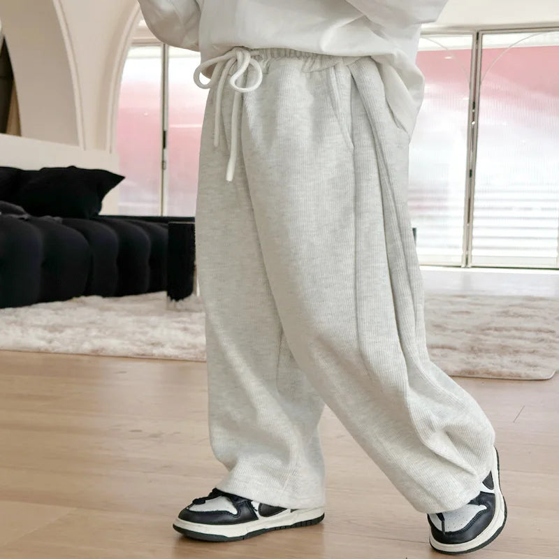 Autumn Kids Pants children solid color loose wide leg pants boys soft all-match straight sweatpants