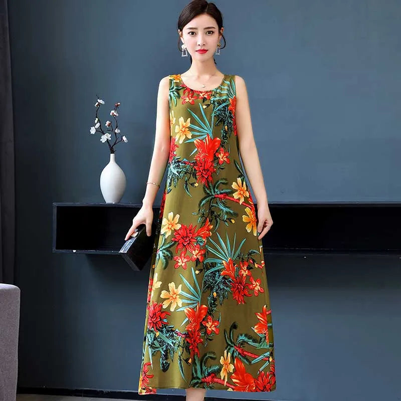 New Hot Fashion Summer Dresses For Women Print Vintage O-neck Dress Sundress Fashion A-line Dress Women Clothing