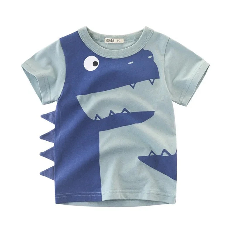 2024 Cartoon Print Baby Boy Dinosaur T Shirt For Summer Infant Kids Boys Girls Lion T-Shirts Clothes Cotton Toddler Letter Tops