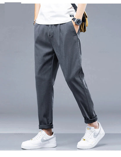 Brand Clothing New Summer Soft Lyocell Fabric Men's Casual Pants Thin Slim Elastic Waist Korea Jogger Ankle Length Trousers Male