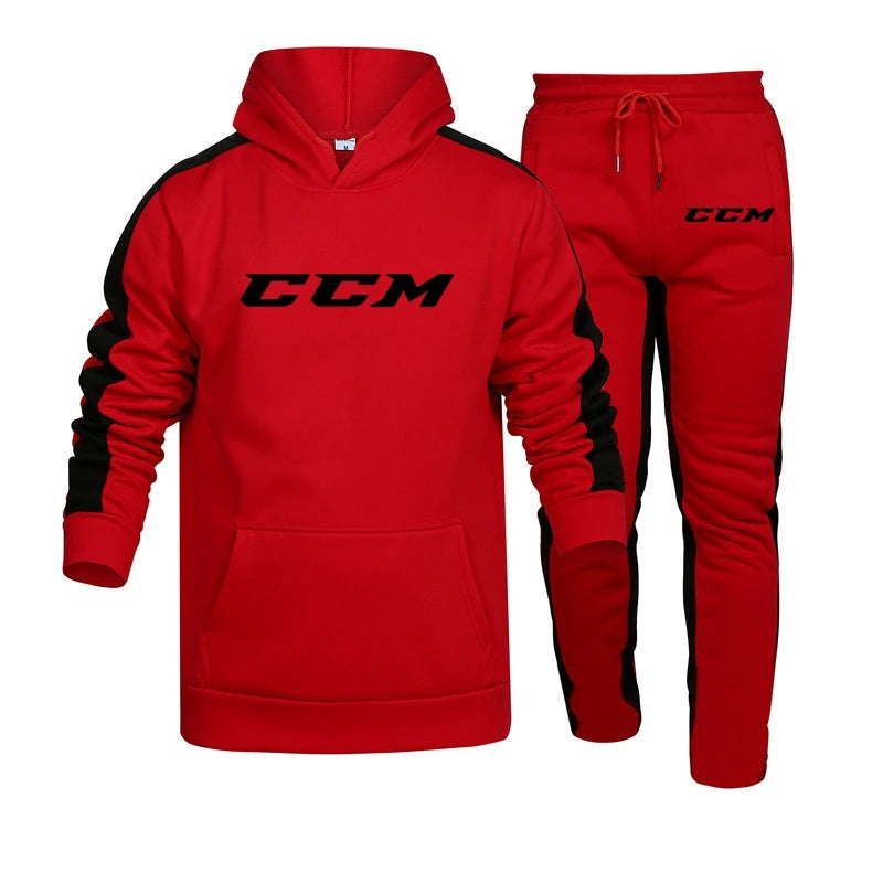 CCM 2 Pieces Set Hoodie Men Fashion 2023 Fleece Sweatshirt+Sweatpants Suit Hoodies Sportswear Men's Sets Clothing