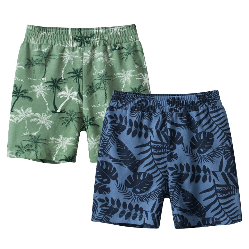 2024 Summer New Beach Shorts for Boys Coconut Tree Print Short Pants Children's Clothing Leaf Pattern Elastic Waist Kids Outfit