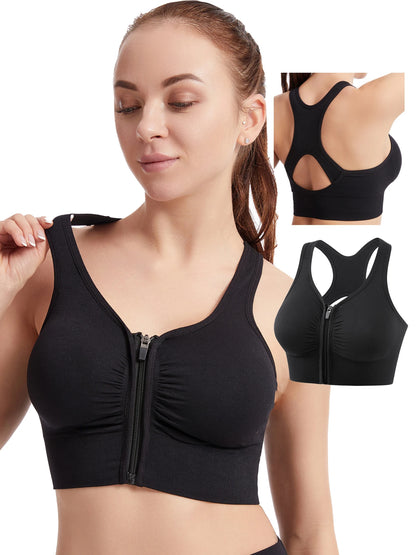 Women Zip Sports Bra Tank Plus Size Shockproof Gather Brassiere Female Yoga Running Fitness Bralette Women's Lingerie Underwear