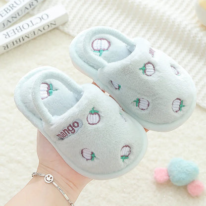 Toddler Shoes Winter Baby Home Slippers Girls Strawberry Warm Cotton Slippers Indoor Antislip Slides Kids Boy Pantufa Infantil