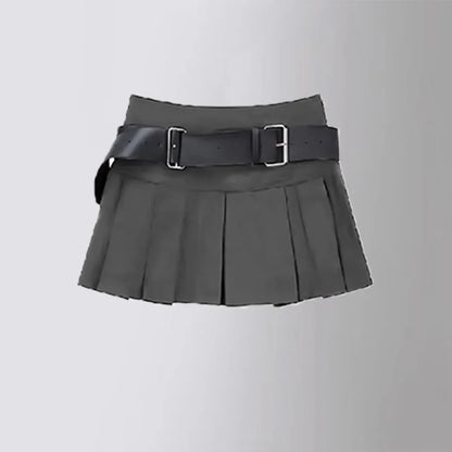 Teenage Girls Pleated Skirt Solid Casual All-match Cargo Skirt for Kids Short A-line High Waist Tutu Skirt Children With Belt