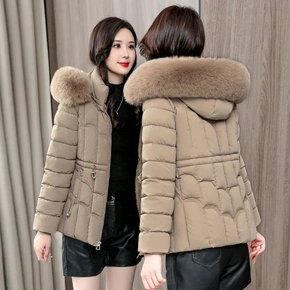 Winter 2024 New Down Jacket Women Parkas Fashion High-Quality Warm Cotton Padded Coat Ladies Short Overcoat Hooded Overwear Tops