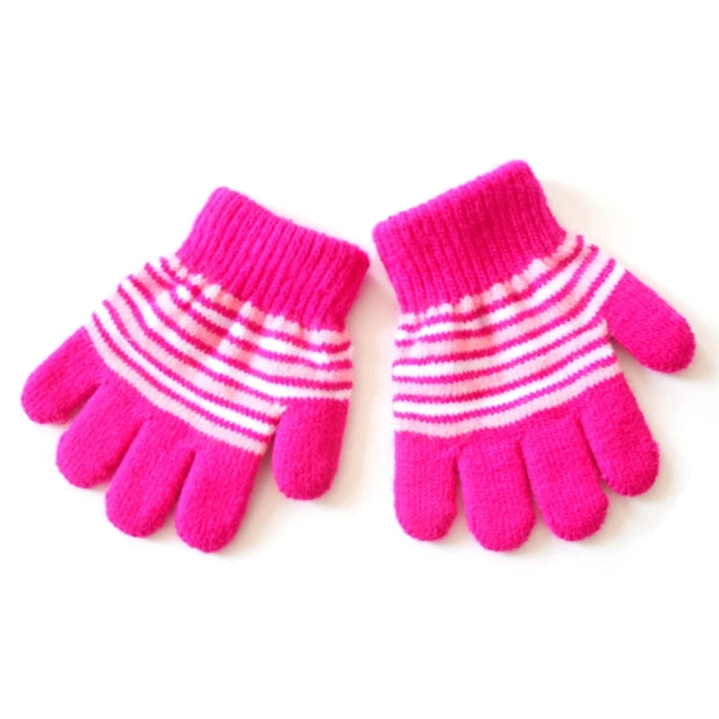 Baby Boys Girls Full Finger Gloves Winter Knitted Stripe Mitten Kids Outdoor Gloves for 1 2 3 4 5 Years Old Children Accessories