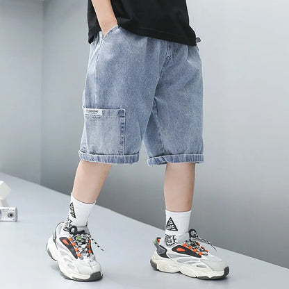 Summer Thin Style Boys Jeans Shorts 2024 New Fashionable Five-point Pants Trendy Kids Clothes Casual Capris