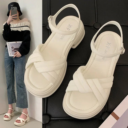 Summer New Sandals Women's Fashion Platform Cross-toe Sandals Comfortable Muffin Casual Women's Shoes Luxury Sandals Heels Women