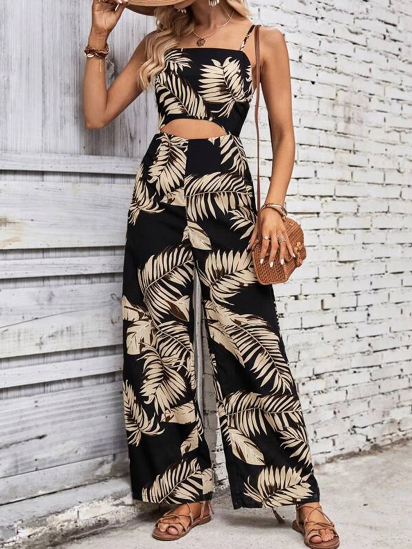 Elegant Long Jumpsuit Women Sexy Backless Wide Leg Jumpsuits Casual Sleeveless Hollow Out Floral Rompers Woman 2024 Summer Sales