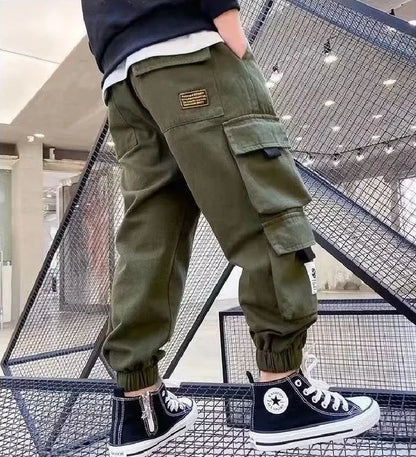 Kids Casual Sport Pants Boys Cargo Pants Teenage Hip Hop Joggers Trousers Big Children High Waist Vintage Streetwear Baggy Pants