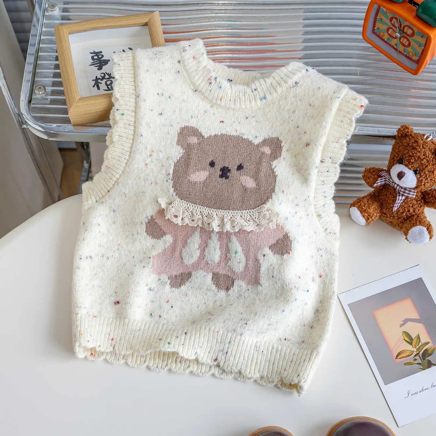 Vests & Waistcoats Girls Knitted Vest Spring Autumn Wear Stylish Cartoon Jacket Sleeveless Vest Outer Wear Casual Simple