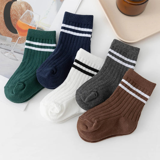 3pairs Autumn Infant Boys Striped Socks Cotton Ribbed Stretch Mouthed Babies Boys Short Socks Newborn Toddler Boys Sporty Socks