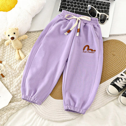 Autumn Children Boy Jogger Pant Cotton Letter Drawstring Infant Baby Boy Sport Pant Loose Elastic Waist Candy Color Kid Boy Pant