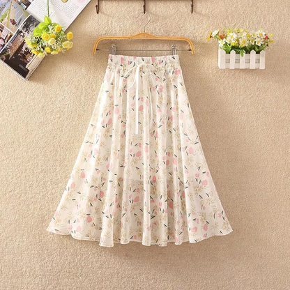 Spring Summer Floral Girl Skirt Chiffon Long Length Fashion Teenager Girl Clothes Elegant Princess Plus Size Tutu Tulle Big