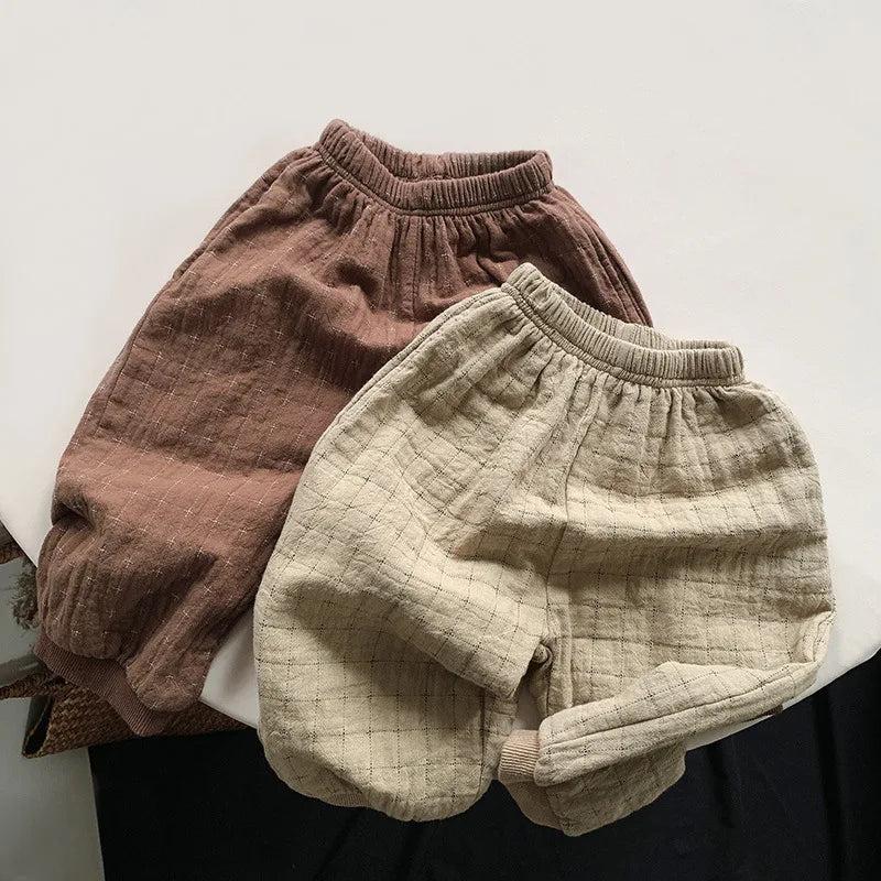 Autumn New Double-Layer Cotton Children's Trousers Retro Korean Boys And Girls Casual Loose Pant Baby Soft Pants WTP154