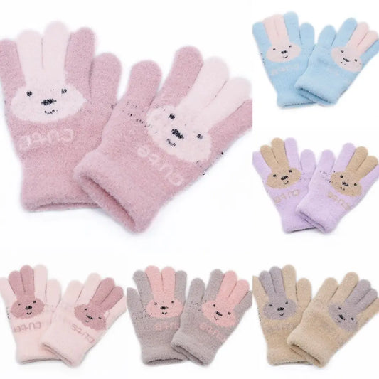 4-10 Years Children Girl Gloves Knitted Winter Boy Full Finger Wool Gloves Baby Girls Cute Rabbit Warm Soft Knitted Kids Gloves