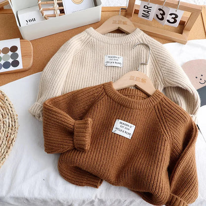 Autumn Winter Knit Kids Sweaters with Lable Children's Clothing Sweater Thickened Boys Girls Loose Knit Sweater