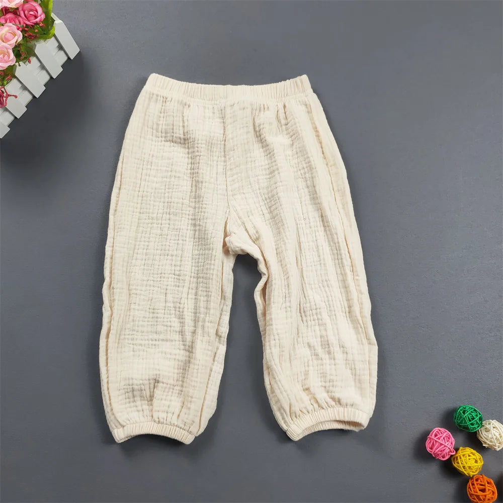 Children's Clothing Summer Boys And Girls Cotton Pleated Loose Pants Girls Casual Solid Color Breathable Pants