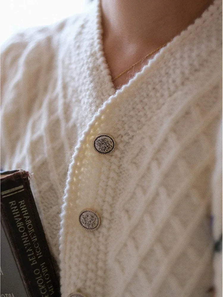 Knitted Cardigan Sweater Women Embroidery Hook Flower Vintage Sweaters Coat Women's Autumn Winter New Fashion Long Sleeve Top