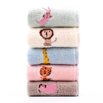 1Pcs 25x25cm 100% Cotton Cartoon Animal Embroidered Small Square Face Towel Baby Hand Children Wash Cloth