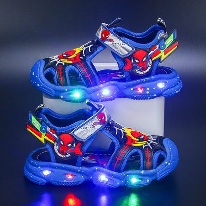 Disney LED Sport Sandals Summer Cartoon Spiderman Sandals for Boys Casual Beach Shoe Soft Sole Kids Shoes