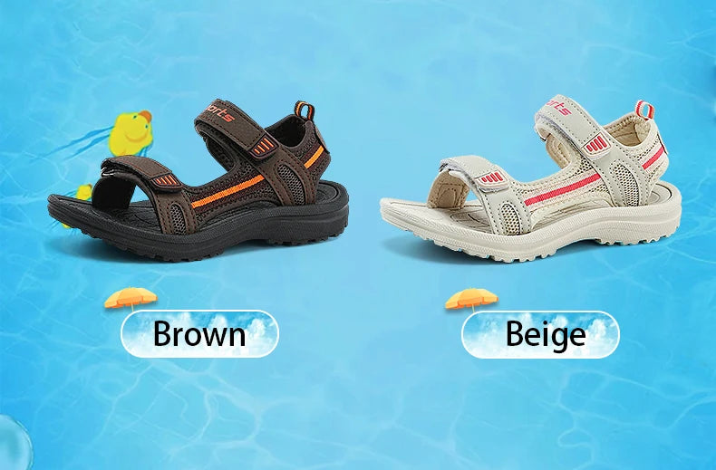 Summer Beach Water Children Sandals Fashion Shoes Lightweight Non-slip Soft Bottom Shading Leather Boys Comfortable