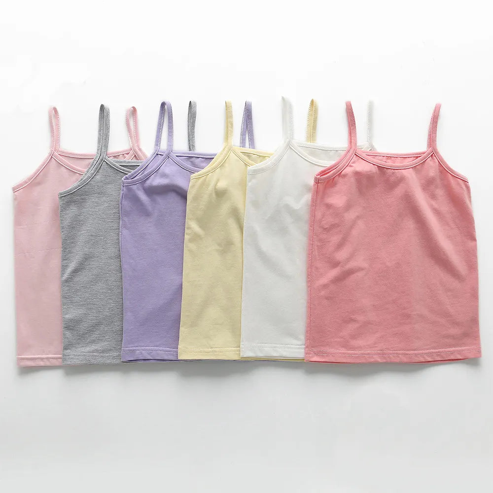 Summer Girls String Strappy Tops Tshirt Baby Children Women Cotton Camisole T-shirt Kids Sleeveless Vest Cotton Tank Top 2024